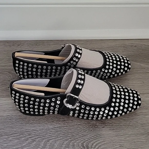 Sam Edelman Michaela Gem Mary Jane Flats Black Suede Noir Size 6M NIB - Picture 6 of 9